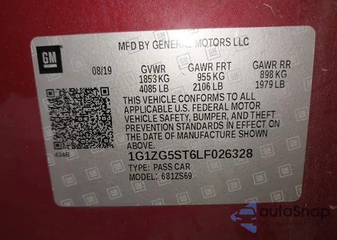 2020 Chevrolet Malibu Fwd Rs z USA, uszkodzony, nr VIN 1G1ZG5ST6LF026328